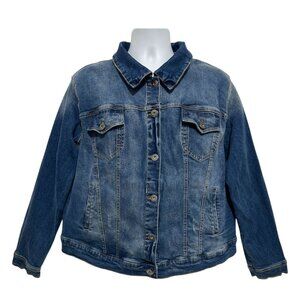 Torrid Womens Plus Size 2X Classic Distressed Denim Jacket Button Front Pockets